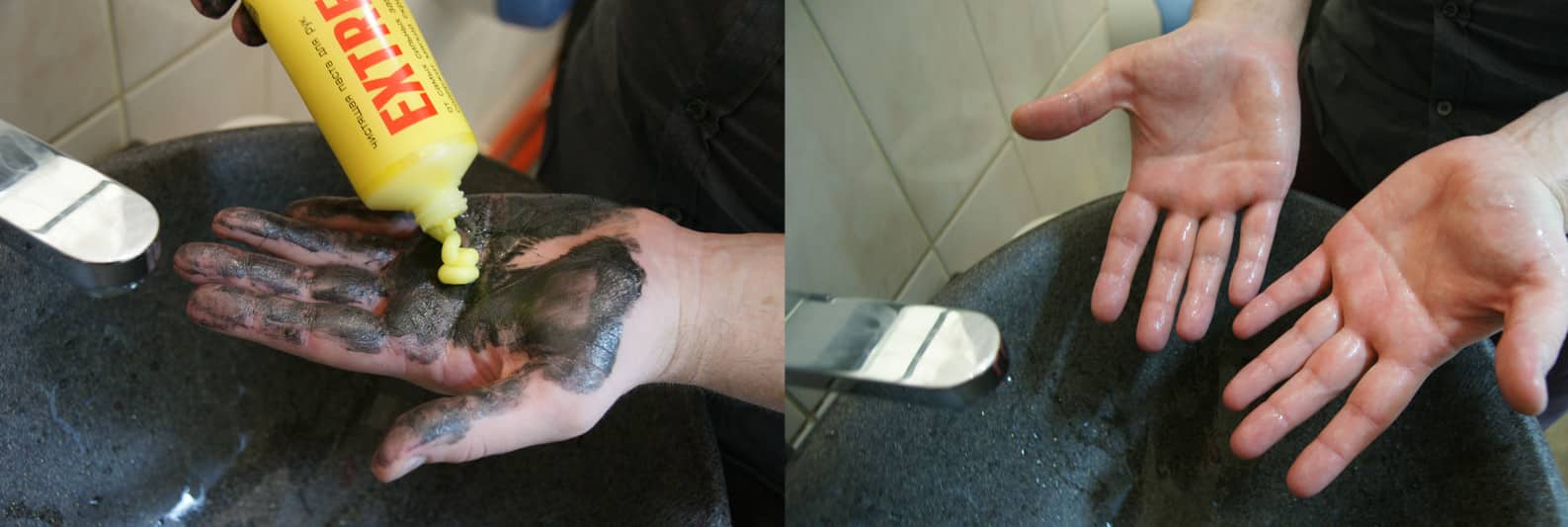 отмываем мазут с кожи рук: до и после удаления